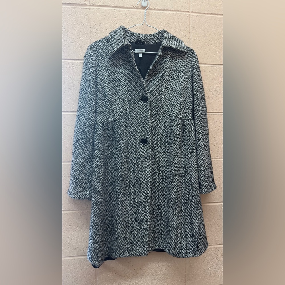 Women's Maternity Black and Gray Tweed Coat